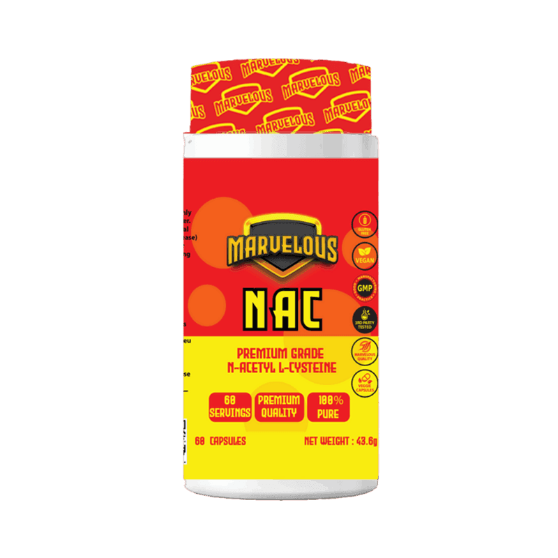 Marvelous N-Acétyl-Cystéine NAC Grade Pharma 600mg 60 Gélules – Précurseur de Glutathion & Détox