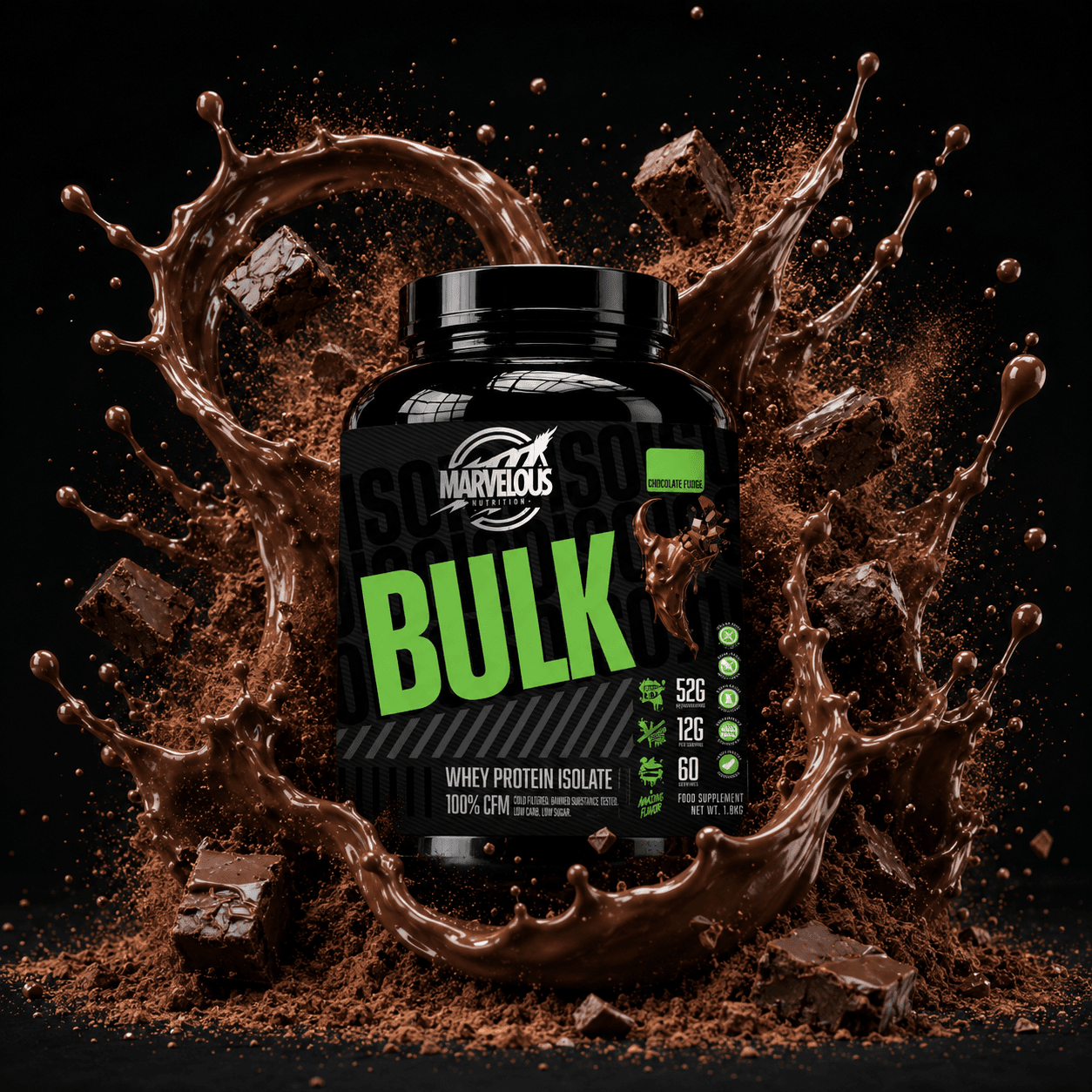Marvelous ISO Bulk Whey Biologique 2kg – Protéine de Lactosérum Bio Microfiltrée Sans Arôme Artificiel - Chocolate Fudge