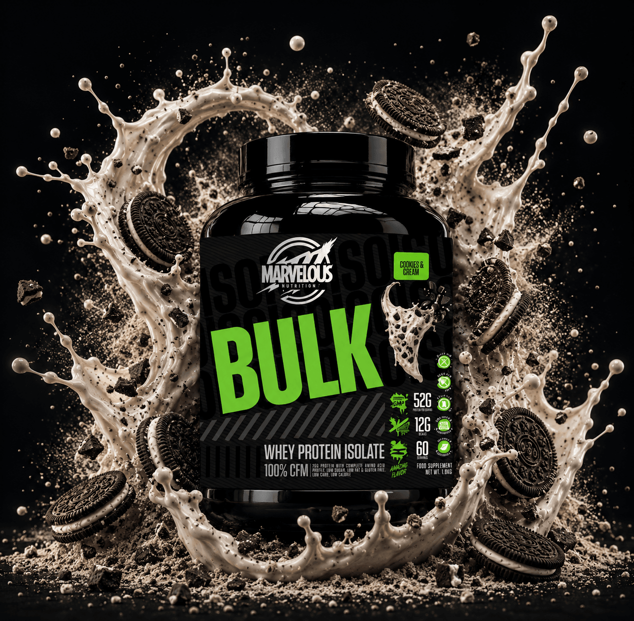 Marvelous ISO Bulk Whey Biologique 2kg – Protéine de Lactosérum Bio Microfiltrée Sans Arôme Artificiel - Cookies and Cream