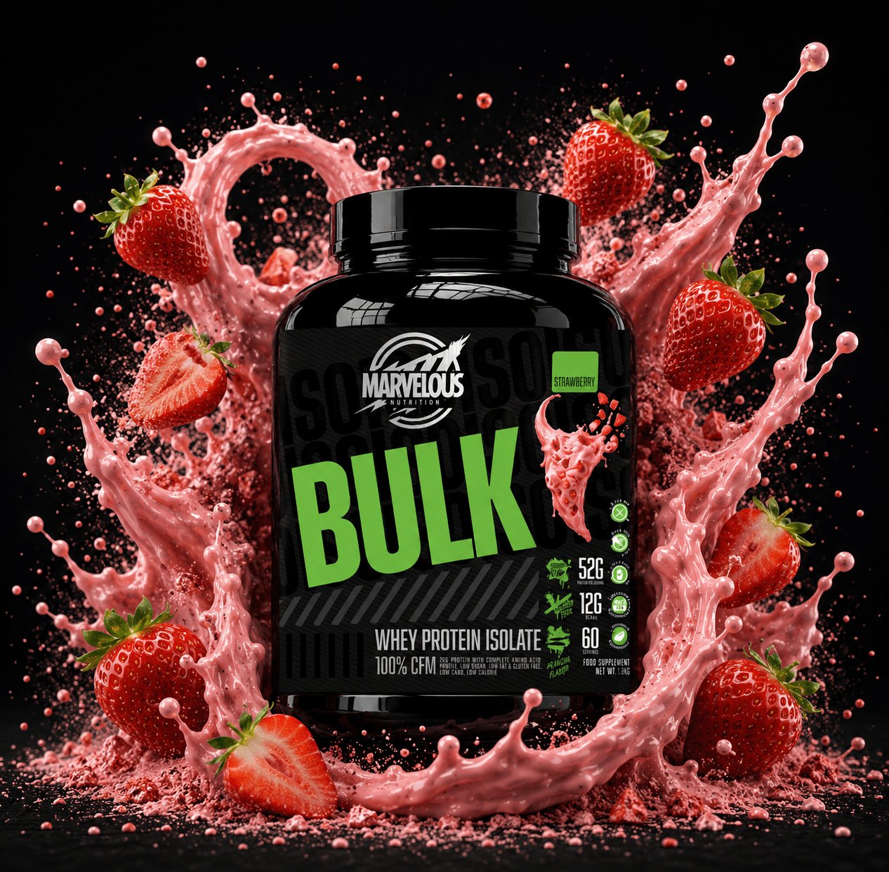 Marvelous ISO Bulk Whey Biologique 2kg – Protéine de Lactosérum Bio Microfiltrée Sans Arôme Artificiel - Strawberry