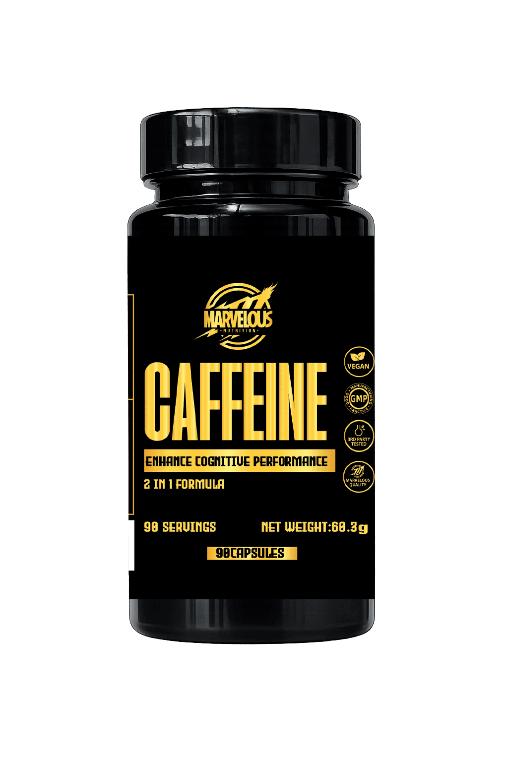 Marvelous Caféine 200mg & L-Théanine 100mg 60 Gélules – Énergie Propre & Focus Zen