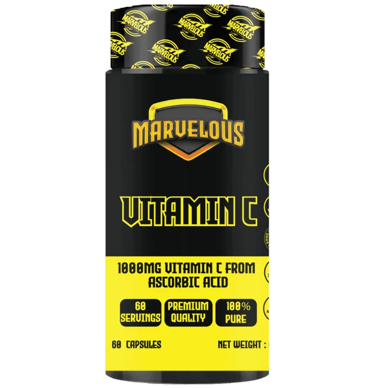 Vitamine C 1000mg 60 caps de Nutrifitness pour un système immunitaire robuste et une protection cellulaire optimale.