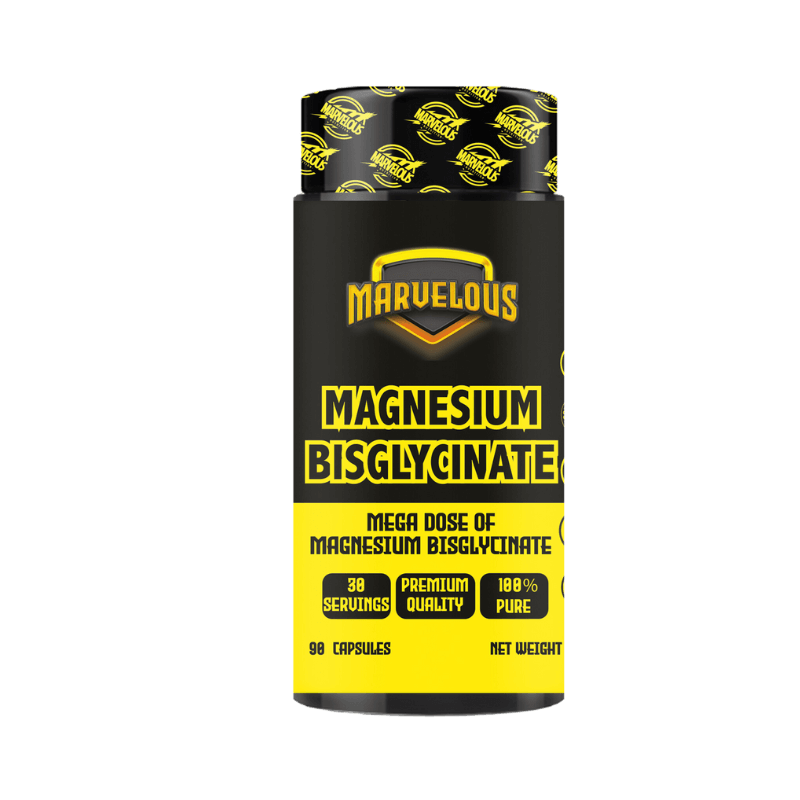 Flacon de magnésium bisglycinate de Marvelous Nutrition, un complément alimentaire pour la santé.