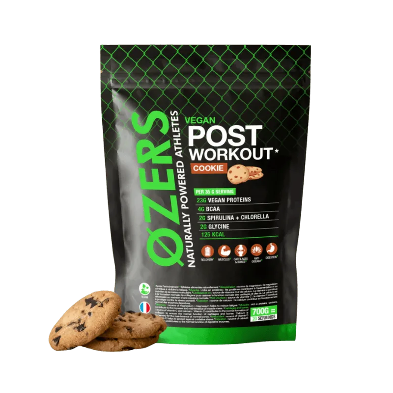 OZER Post Workout Protéine Végétale Cookie - Complément vegan riche en protéines, BCAA, spiruline et vitamine C"
